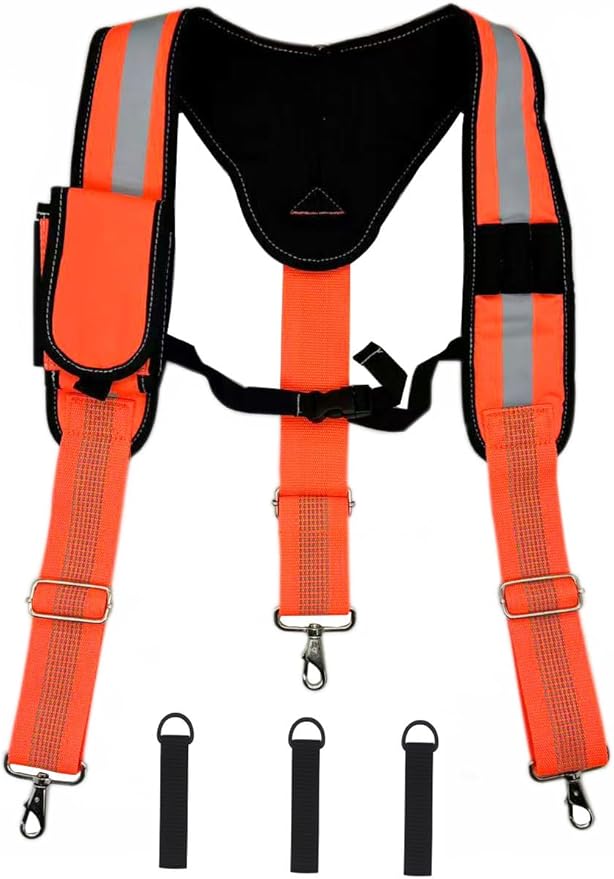 Heavy Duty Tool Belt Suspenders for Men 3 Point Padded Suspenders with Attachment Loops for Men
