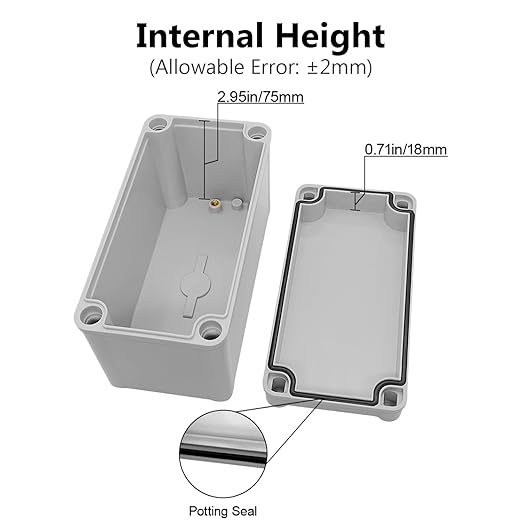 LeMotech Junction Box IP67 Waterproof Dustproof ABS Plastic Project Box for Electrical Outdoor Enclosure Gray 6.3 x 3.1 x 3.7 inch (160 x 80 x 95 mm)