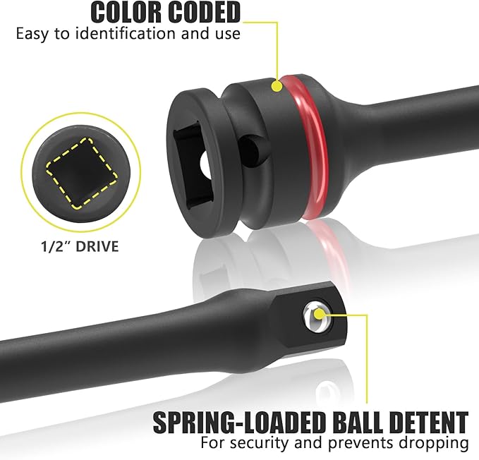 1/2" Drive 90 Ft-Lbs Torque Limiting Extension Bar, 8 Inch Color-Coded Lug Nut Torque Sticks