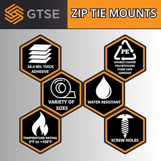 GTSE 9,000 Pack Black Zip Tie Mounts, 1" Adhesive Mounting Squares, Cable Tie Mount, Cable Clips Organizer Holders, Zip Tie Anchor for Wire Bundles, UV Resistant Tie Wrap Bases