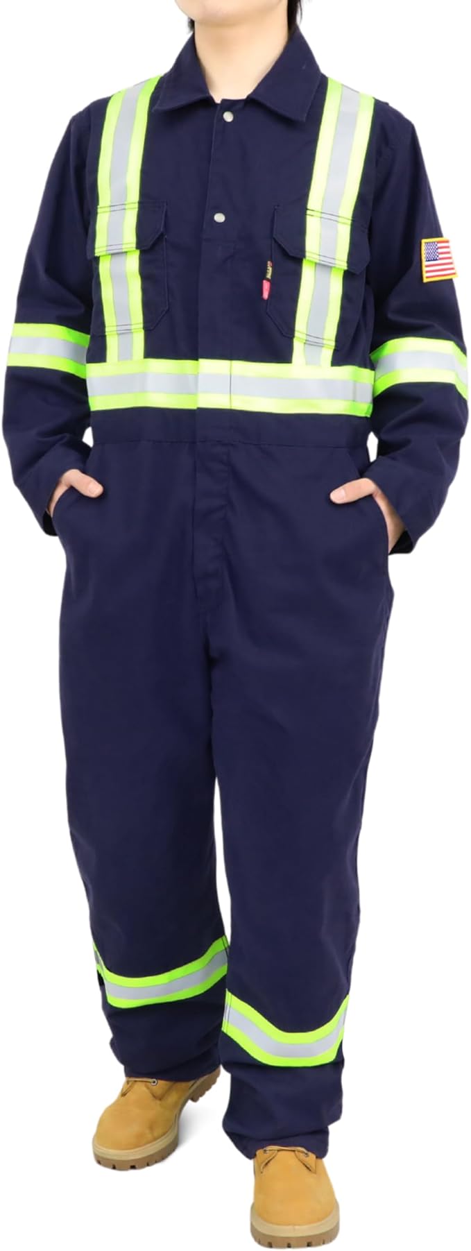 BOCOMAL FR Coveralls Men High Visibility 7.5oz Cotton Twill Flame Resistant Fire Retardant Work Coverall NFPA2112 HRC2