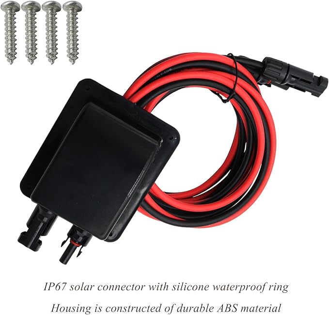 Weatherproof Solar Cable Entry Gland Entry Housing Solar Junction Box Fits for RV,Vehicles, Boats,Through RV Roof Solar Entry Housing with 10Ft 10AWG Solar Extension Cable