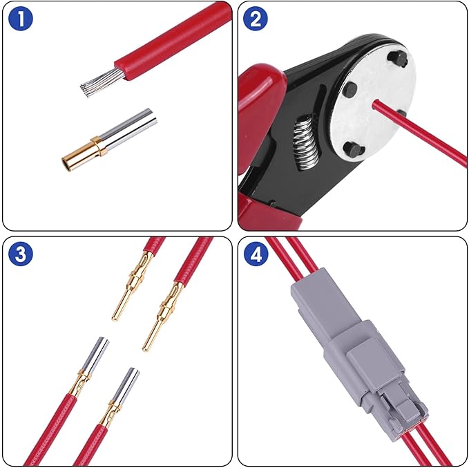 Deutsch Closed Barrel Crimper, Solid Barrel Contact & Circular Connector Contacts Crimping Tool (AWG 14-20) 4 Way Indent, 8 Impression Type，DT Connector Removal Tool,0411-310-1605 Blue Push Wire Tool