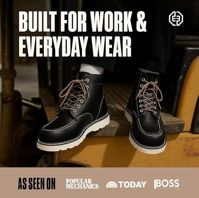 EverBoots Mens Work Boots for Men, Leather EverFit Lightweight Comfort Boot, Anti Slip & Shock Absorption, Soft Oil Grain, Goodyear Welt, Industrial Construction, Roofing, Electrician