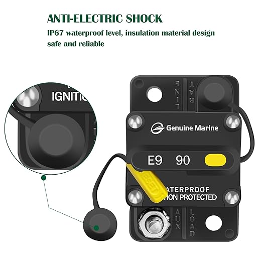 LENKRAD 90 Amp Marine Circuit Breaker Resettable 90A with Manual Reset Switch Button for Boat, Trolling, RV, Yacht, 12V - 48V DC, Waterproof, Surface Mount(90 Amp Boat Circuit Breaker)
