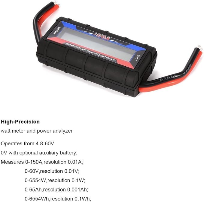 RGBZONE 150 Amps Power Analyzer, High Precision RC Watt Meter with Digital LCD Screen for RC, Battery, Solar, Wind Power