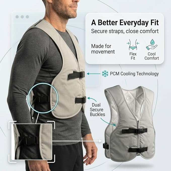 PCM Ice Vest for Men and Women - Adjustable Cooling Vest - Freezes in 30 Min - Special Phase Change Material (PCM) that Freezes Anywhere Under 64Deg - Off White