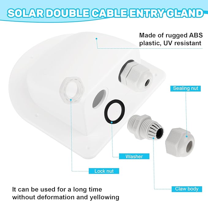Waterproof ABS Solar Dual Cable Introduction Gland Box, Suitable for Double Cable Waterproof Protection Shell of Solar Panels in RVs, Boats, Roofs, and Engine Rooms 2 Pack (White)