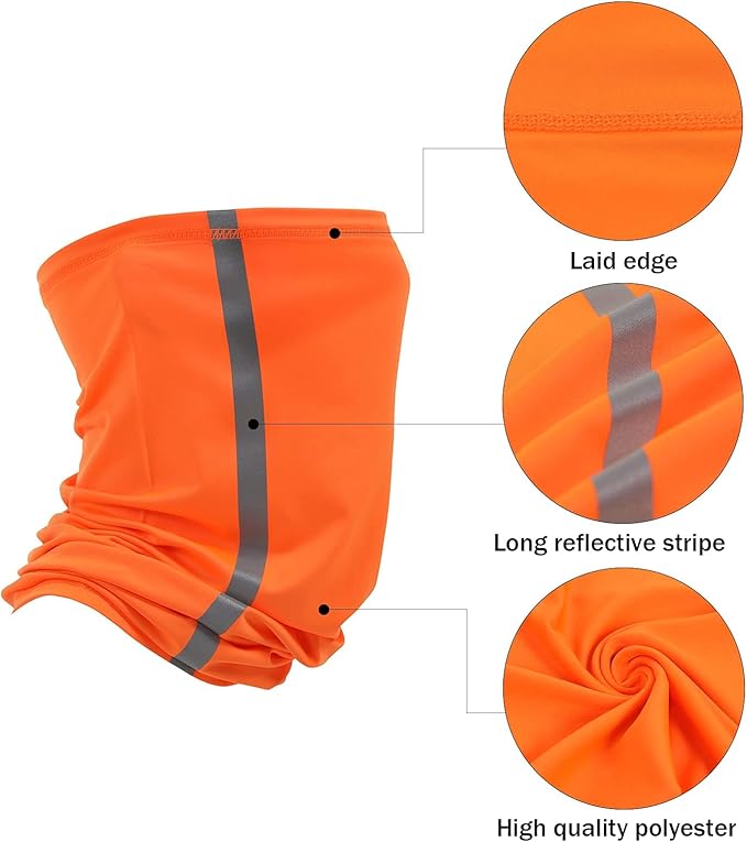 TCCFCCT Hard Hat Sun Shade, Full Brim High Visibility Sun Visor Neck Shield and Bandana Face Scarf with Construction Arm Sleeves, 3 Packs, Orange, Large, TCMY-01