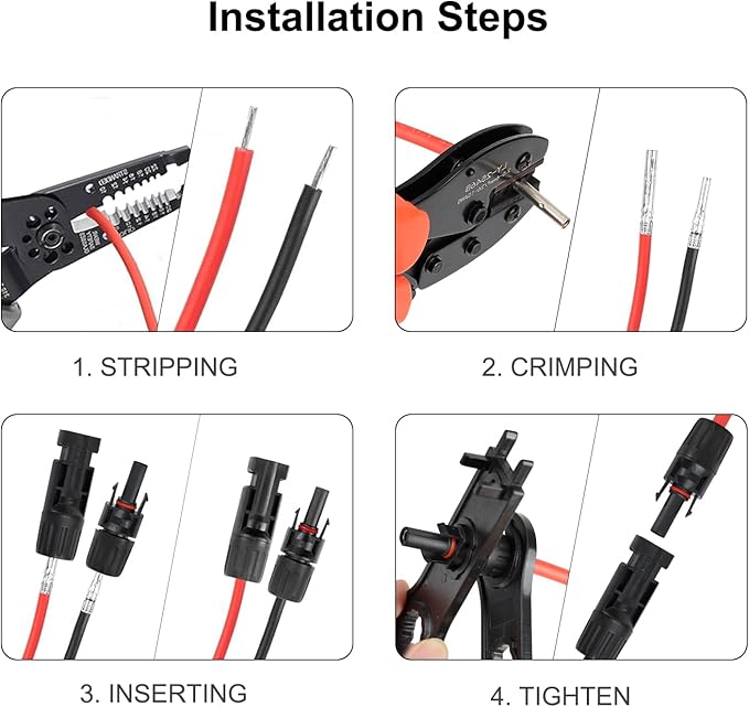 123PCS Solar Crimper Tool Kit - 30 Pairs Solar Connectors 30 Pairs Solar Connector Pins 2 PCS Spanner Wrench 1 Wire Crimper Stripper Tool for 2.5/4/6mm² Solar Panel Installation Assembly Tools