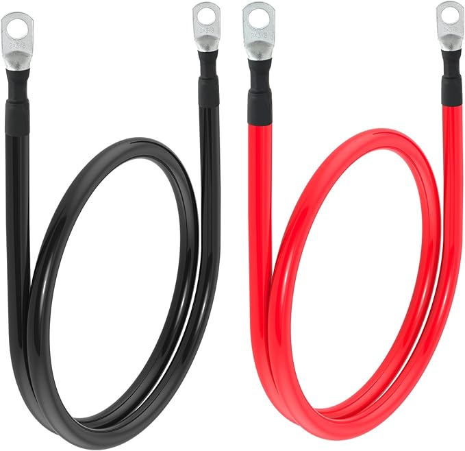 2 AWG Battery Cable 2AWG Gauge Battery Inverter Cables for Automotive Solar Marine Boat RV Car Motorcycle (2 AWG, 3FT, 3/8")