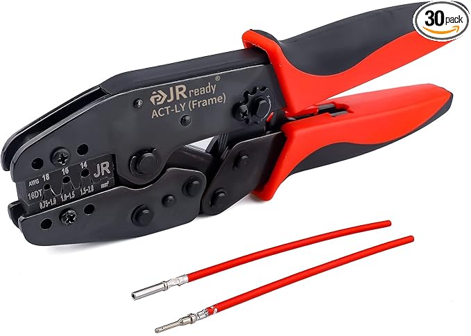 JRready ACT-LY-16DT Deutsch Crimp Tool Stamped, 14-18AWG Deutsch Open barrel Terminal Crimping Tool for DT Connector Stamped Contacts Size 16, Automotive Wiring Repair
