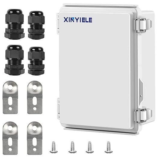 Waterproof Outdoor Project ABS Plastic Junction Box IP67 Weatherproof Dustproof Enclosure with Hinged Cover, Mounting Plate,Wall Brackets for Power Project (10.2"X6.3"X3.9")