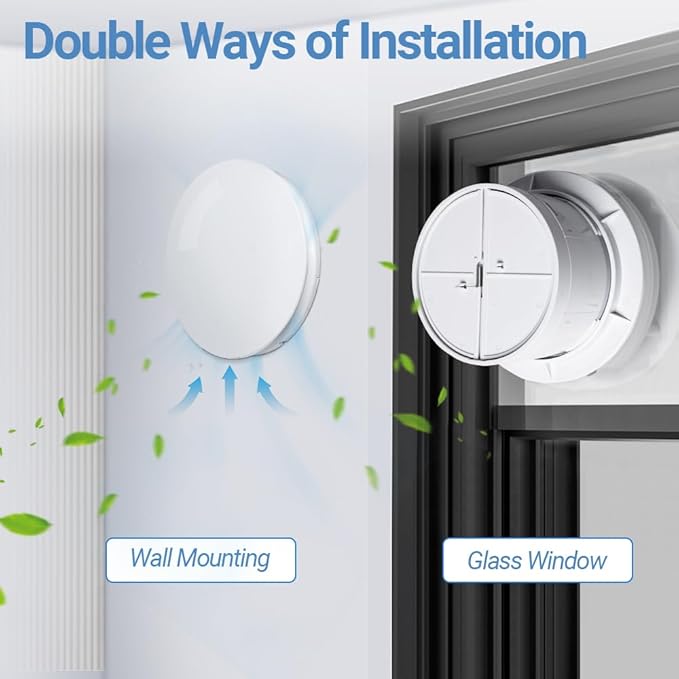 WiseWater Bathroom Round Exhaust Fan, 110V ac 140CFM 6'' Duct 8.3" Panel ABS Vent Fan Wall-mounted Extractor Fan with Accessories for Bathroom, Laundry Room, Office