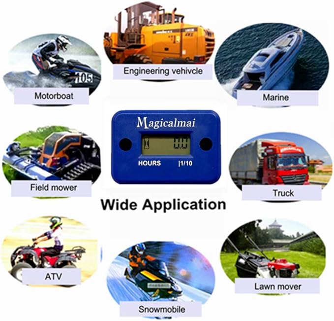 Inductive Hour Meter for Gas Engine Generator Lawn Mower Pressure Washer Marine ATV Boat Outboard Motor Dirt Bike Motorcycle Waterproof Hr Meters - Blue