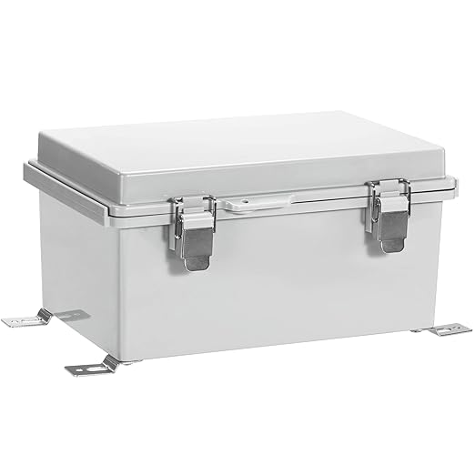 Waterproof Electrical Junction Box IP67 ABS Plastic Enclosure with Hinged Cover with Mounting Plate, Wall Brackets (Grey Cover, 11.4"×7.5"×5.5")