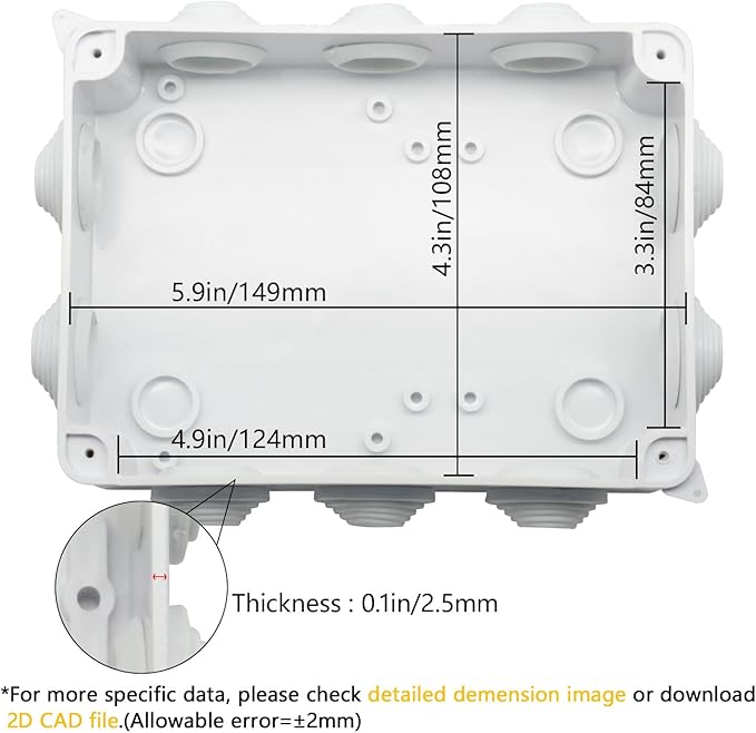 LeMotech ABS Plastic Dustproof Waterproof IP65 Junction Box Universal Electrical Project Enclosure White 5.9 x 4.3 x 2.8 inch (150 x 110 x 70 mm)(Pack of 2)