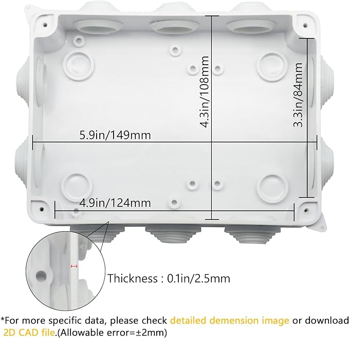 LeMotech ABS Plastic Dustproof Waterproof IP65 Junction Box Universal Electrical Project Enclosure White 5.9 x 4.3 x 2.8 inch (150 x 110 x 70 mm)