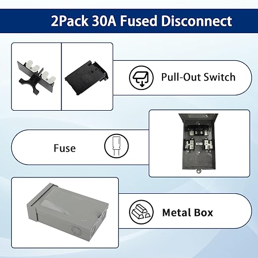 Wells 2 Pack 30 Amp Fuse Disconnect (No Included Fuse) 120/240VAC AC Box Outdoor Waterproof Metal Box Pull Out Switch for Home and Light Commercial Air Conditioning