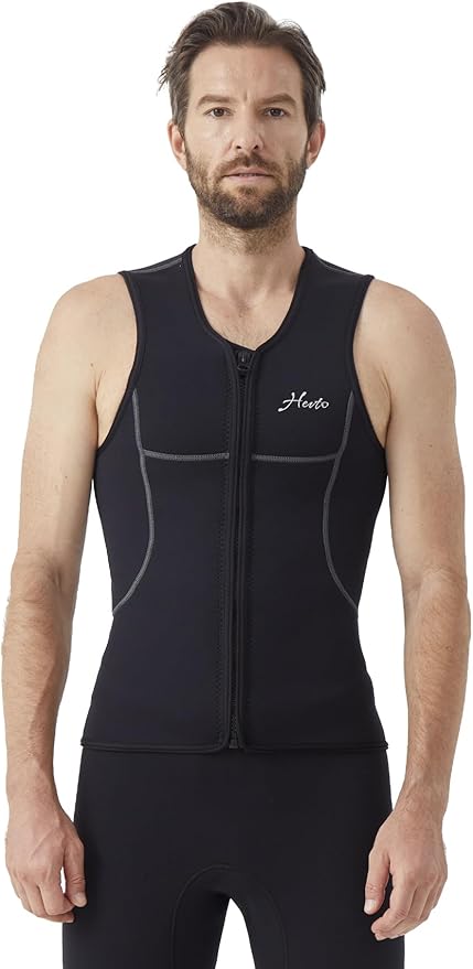 Hevto Men Wetsuit Tops and Vest 3/2mm Neoprene Jacket Surfing Swimming Front Zip Wet Suit for Water Sports