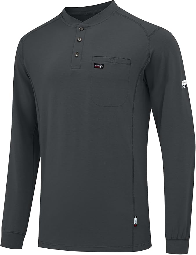FR Shirts for Men 6oz Lightweight Stretch Work Shirt Flame Resistant Long Sleeve Henley Shirt CAT2