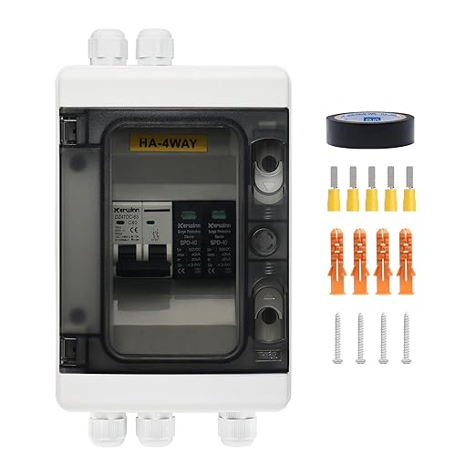 Solar Panel Disconnect Switch,40A 500V RV Circuit Breaker Box with PV Surge Protector IP65 Waterproof PV Combiner Box for Solar Panel