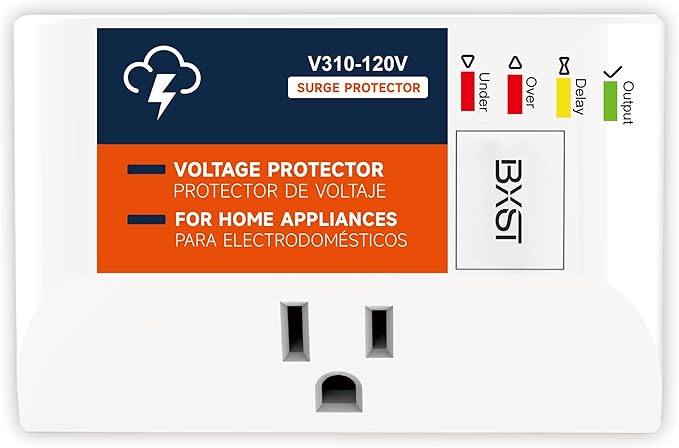 BXST Surge Protector for Refrigerator & Home Appliances, Portable Mini Single Outlet Plug-in Spikes Voltage Protector, Multi Function Wall Socket for Air-Conditioner Smart TV, 15A 120V 140J