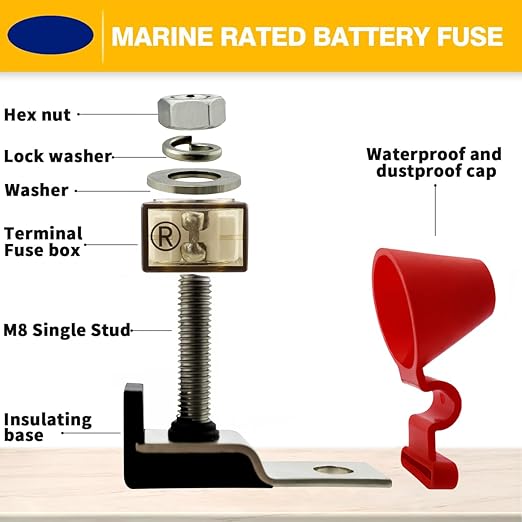 MRBF Terminal Fuses Block Kit- 200Amp 58V DC Max/ IP66 Waterproof Fuse for Boats, Marine, RVs, Solar Systems-Overload Short Circuit Protection-Fits Inverters,Charging Piles,Trolling Motors (2-Pack)