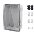 IP67 Waterproof Junction Box, ABS Plastic Electrical Enclosure with Stainless Steel Latch, Hinged Cover Electric Box with Mounting Plate, Wall Brackets & Cable Glands 280x190x130mm