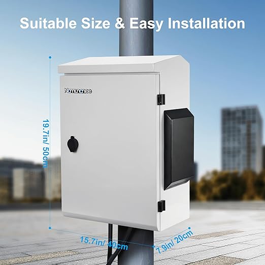 Outdoor Electrical Box, Cold-Rolled Steel Plate, Aluminum Alloy Back Beam, One-Piece Ventilation Design, IP65 Waterproof, Wall/Pole Mounted (19.6" x 15.7" x 7.9)