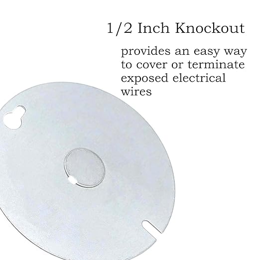 4 Packs Round Electrical Box Cover with 1/2 Inch Knockout, 4 Inch Metal Junction Box Covers, Flat Outlet Box Cover for 4 inch Octagonal Box and Round Box