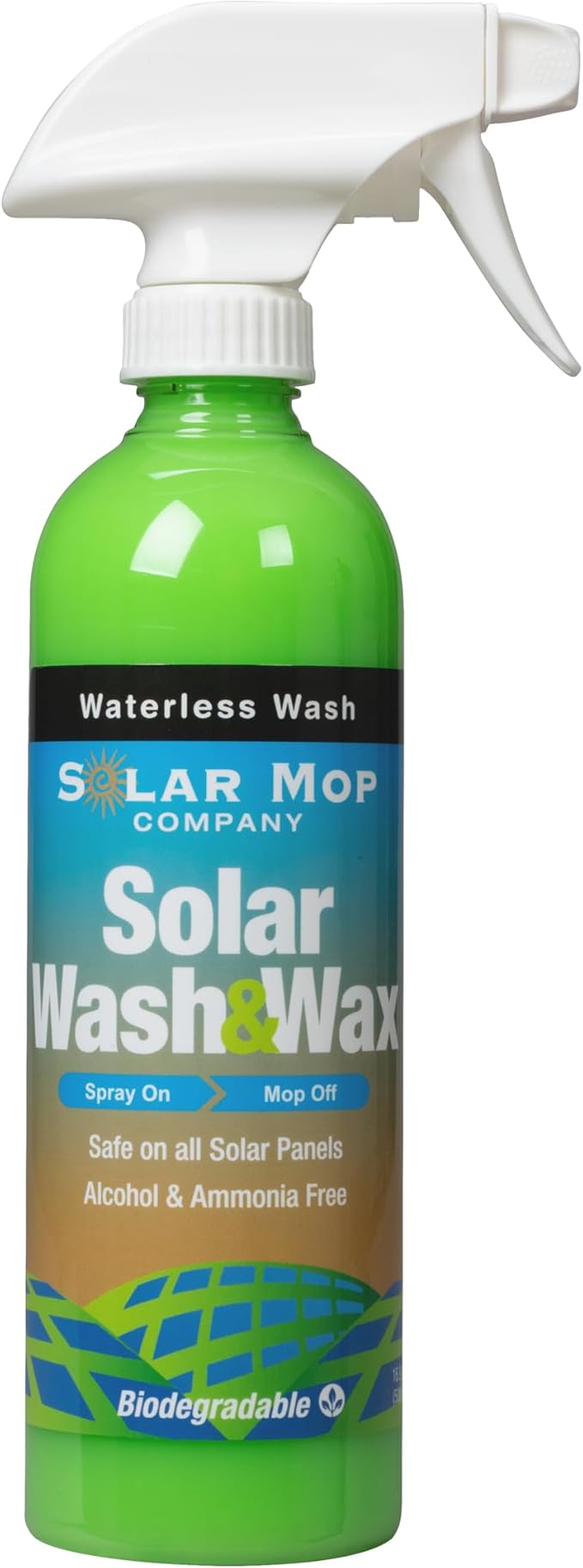 Solar Wash & Wax 16oz Wet or Waterless Solution for Solar Panels - Leaves a Wax Coating with Self Cleaning Properties for More Efficient Solar Panels