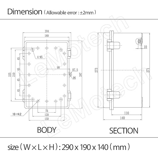 Junction Box ABS Plastic IP65 Waterproof Dustproof Universal Electrical Enclosure, Hinged Shell Outdoor and Indoor Usage Project Box11.4"x 7.5" x 5.5"(290 x 190 x 140mm), Grey