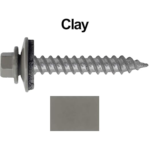 Metal Roofing Screw: (250) 12 x 1-1/2" Clay Hex Sheet Metal Roof Screw. Sharp Point Metal to Wood siding Screws. 5/8" EPDM Washer.
