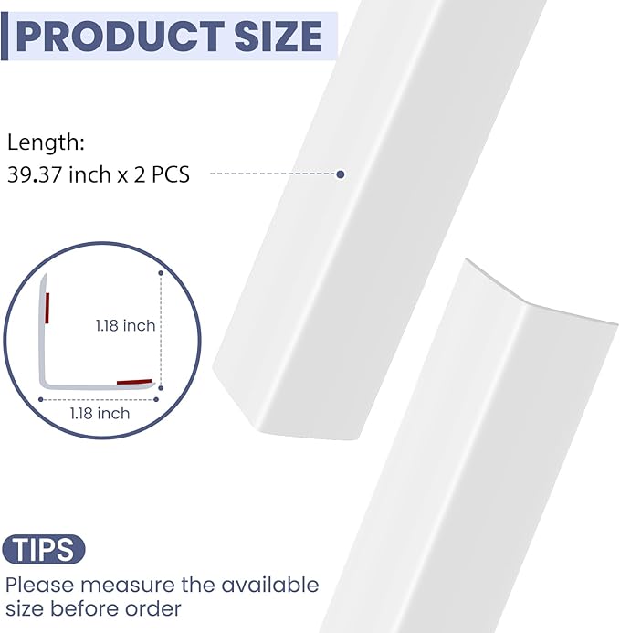 MONOID Wall Corner Protectors Pure White 39" - Baby Safety Edge Guards (2 Pack)