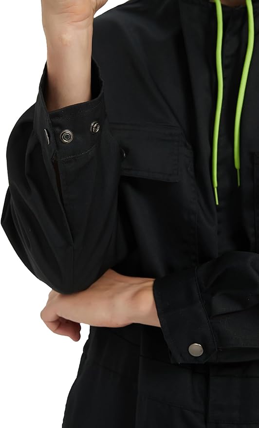 Mens Cotton Blend Long Sleeve Coverall Multi Pockets Zip Overall Mechanic Work Jumpsuit with Hood