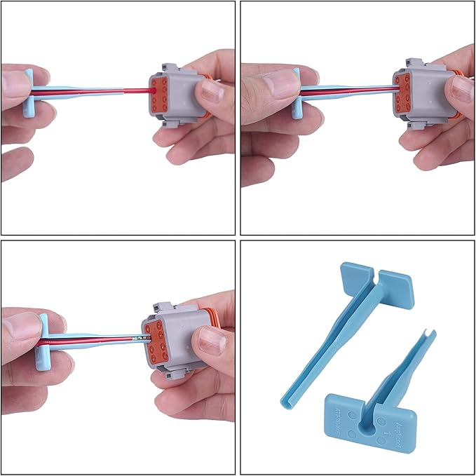 Deutsch Closed Barrel Crimper, Solid Barrel Contact & Circular Connector Contacts Crimping Tool (AWG 14-20) 4 Way Indent, 8 Impression Type，DT Connector Removal Tool,0411-310-1605 Blue Push Wire Tool