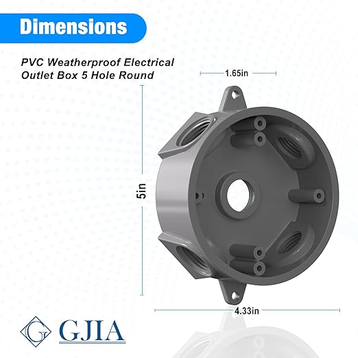 Weatherproof Round Electrical Outlet Box, 5 Hole-1/2 or 3/4 inElectrical Outlet Box for Engineered Solutions, UL Listed, Gray, 2PACK