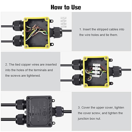 Waterproof Junction Box, IP68 Outdoor Underground Junction Box, 2 PCS 3 Way M25 Plastic Electrical Junction Box Suitable for Tunnel Lights, Garden Lights, Landscape Lights