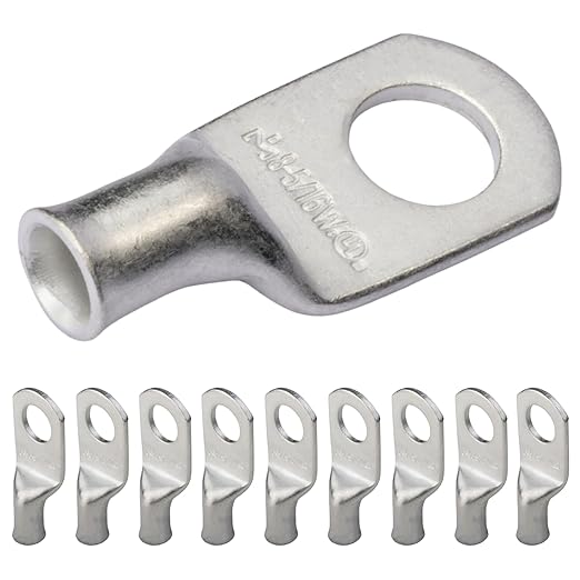 SELTERM 10pcs 8 AWG-5/16" Stud (Wide Pad) Tinned Copper Wire Lugs, Heavy Duty Battery Cable Ends,8 Gauge Ring Terminals, UL Battery Lugs Marine Grade Copper Eyelets Battery Terminal Connectors