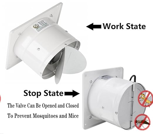 6 inch Exhaust Fan Wall Mounted Garage Ventilation Fan,290CFM Metal Attic Exhaust Fan Basement Extractor Fans with Backdraft Damper for Home Office Commercial Use(42W 110V 、White)