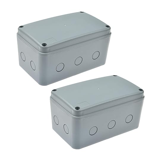 Nineleaf 2 PK ABS Plastic Dustproof Waterproof IP66 Junction Box Outdoor External Universal Electrical Project Enclosure Grey 181x111x100mm fit 20mm Cable Gland for Outdoor Use