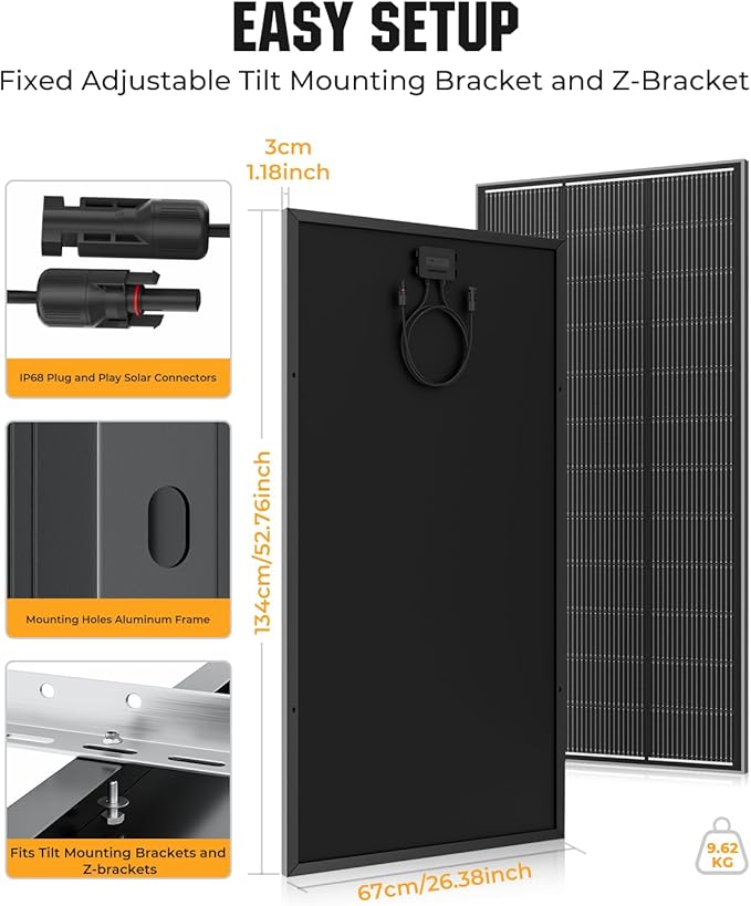 18BB 800 Watt Solar Panel, 4pcs 200W N-Type Solar Panels, 25% High-Efficiency Monocrystalline Module PV, for 12V/24V Battery, Home, Trailer, Camping, Marine, Boat, Farm, RV