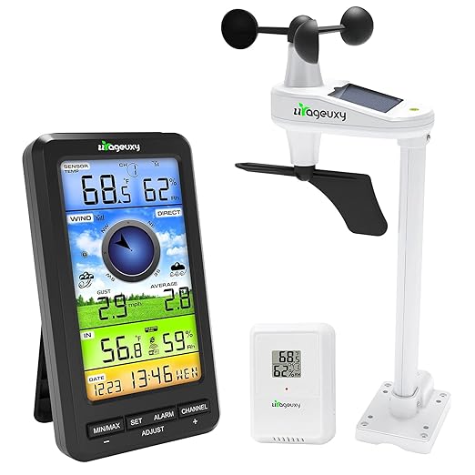 Urageuxy Wireless WiFi Weather Station Anemometer with Solar Wind Speed/Direction, and Indoor Outdoor Thermometer and Hygrometer