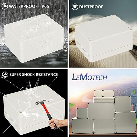 LeMotech Waterproof Dustproof IP65 ABS Plastic Junction Box Universal Electric Project Enclosure Pale Gray 4.5 x 3.5 x 2.1 inch (115 x 90 x 55 mm)