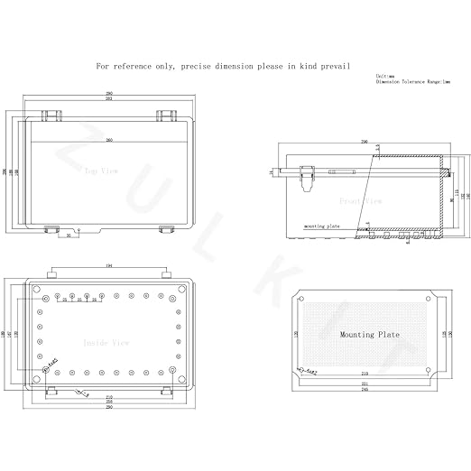 Zulkit Junction Box IP67 Waterproof Electrical Box Hinged Clear Cover Stainless Steel Latch Plastic Enclosure for Project w Mounting Plate Wall Bracket and 2 Cable Gland 11"x7.5"x5.5"/280x190x140mm