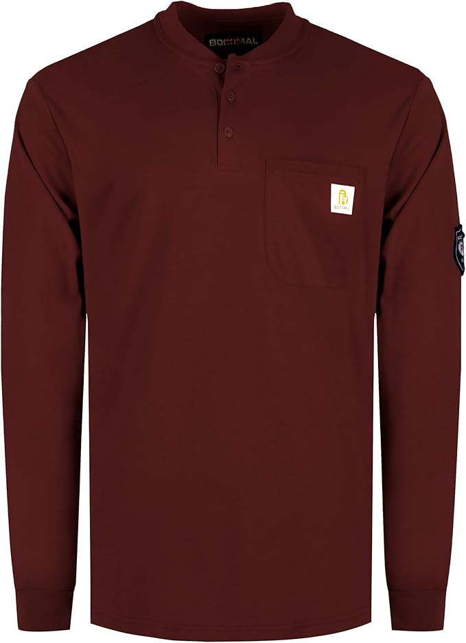 BOCOMAL FR Shirts Flame Resistant Shirt 5.5oz 100% Cotton Light Weight CAT2 Fire Retardant Henley Shirts