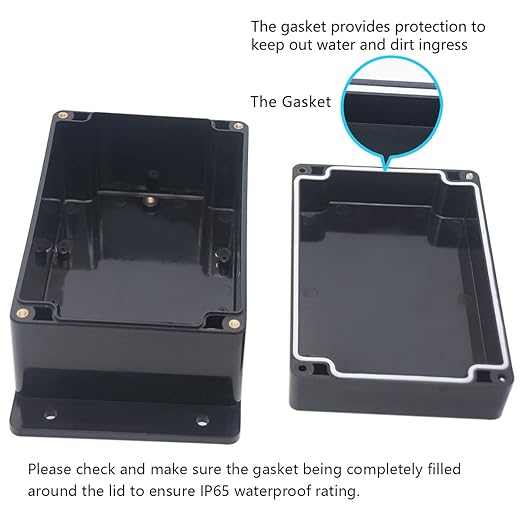 Junction Box, Zulkit Project Box Waterproof Dustproof IP65 ABS Universal Electrical Boxes Enclosure with Fixed Ear Black 6.30 x 4.33 x 3.54 inch (160 x 110 x 90 mm)(Pack of 1)