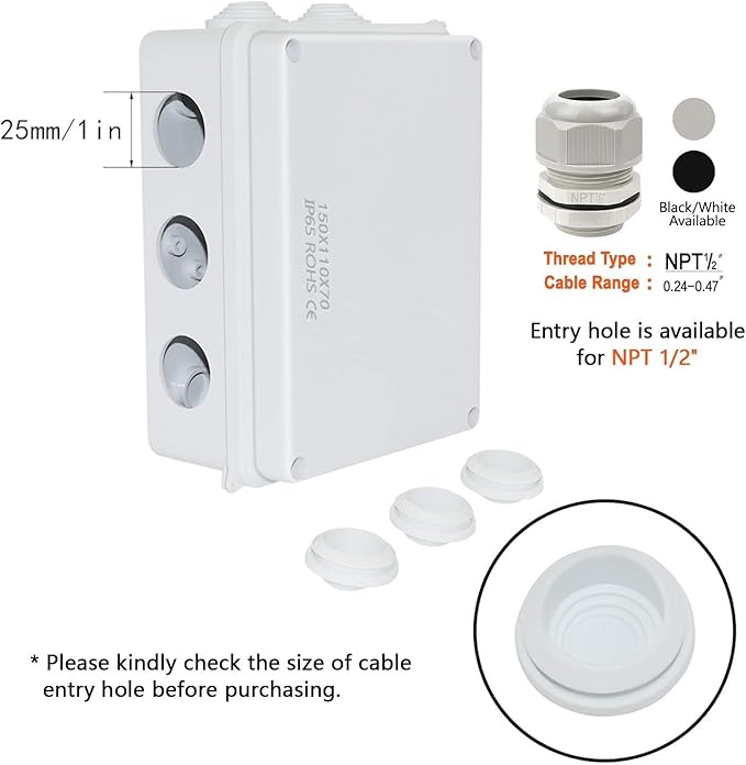 LeMotech ABS Plastic Dustproof Waterproof IP65 Junction Box Universal Electrical Project Enclosure White 5.9 x 4.3 x 2.8 inch (150 x 110 x 70 mm)