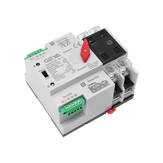 GEYA Mini ATS Automatic Transfer Switch Electrical Selector Switches Dual Power Switch 2Pole 100A 220V 50/60Hz Grid to AC Generator (Black)